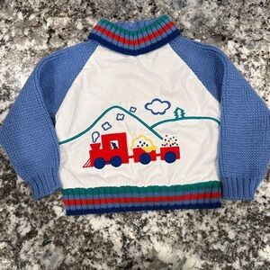 Blue and White vintage kids Train Sweater